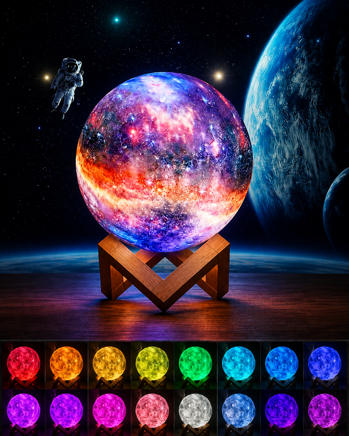 Moon Glow 3D LED Lamp – 16 Colors with Remote & Touch Control