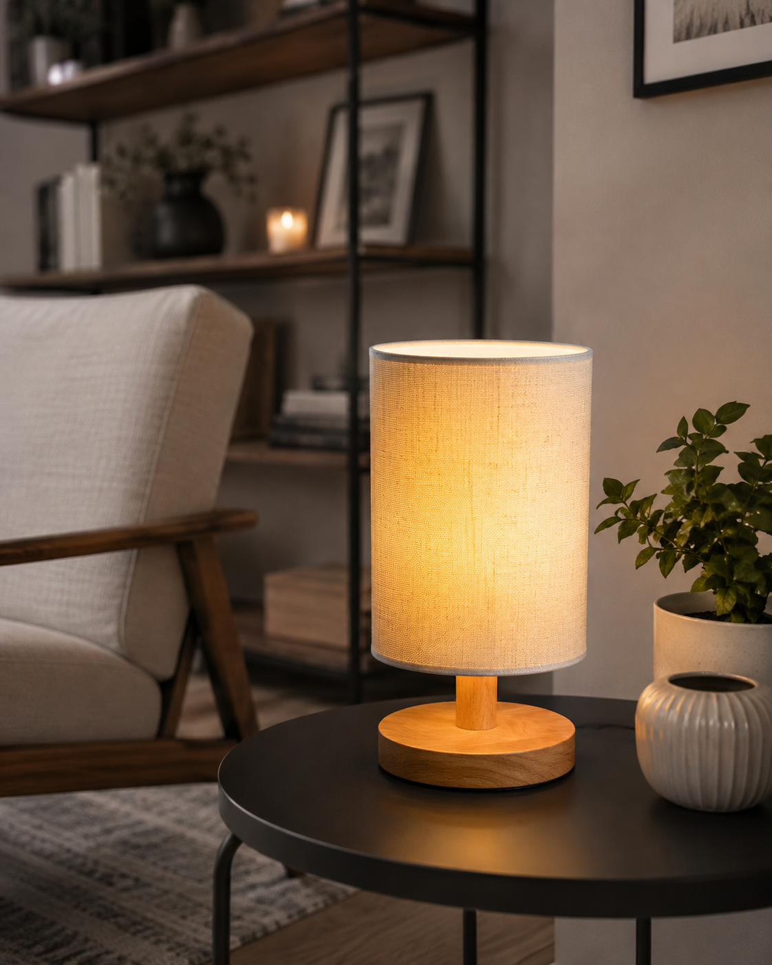 Nordic Linen Table Lamp | Modern Dimmable LED Bedside Lamp for Bedroom & Living Room