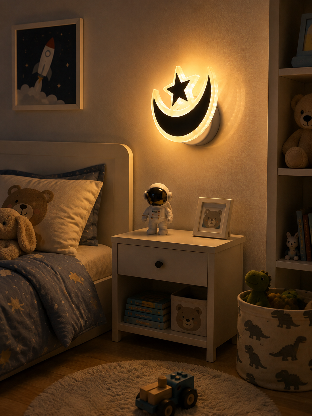 Modern LED Moon & Star Wall Light | Warm White Acrylic Night Light for Bedroom & Nursery