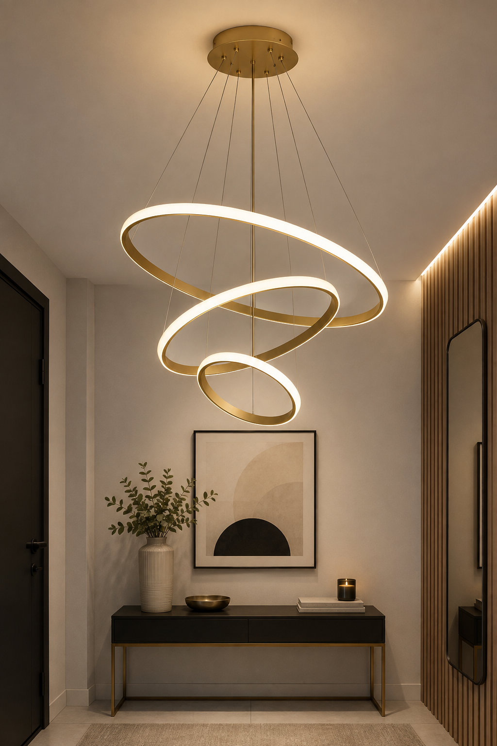 Modern LED Ring Chandelier – Dimmable Smart Ceiling Light with Remote Control
