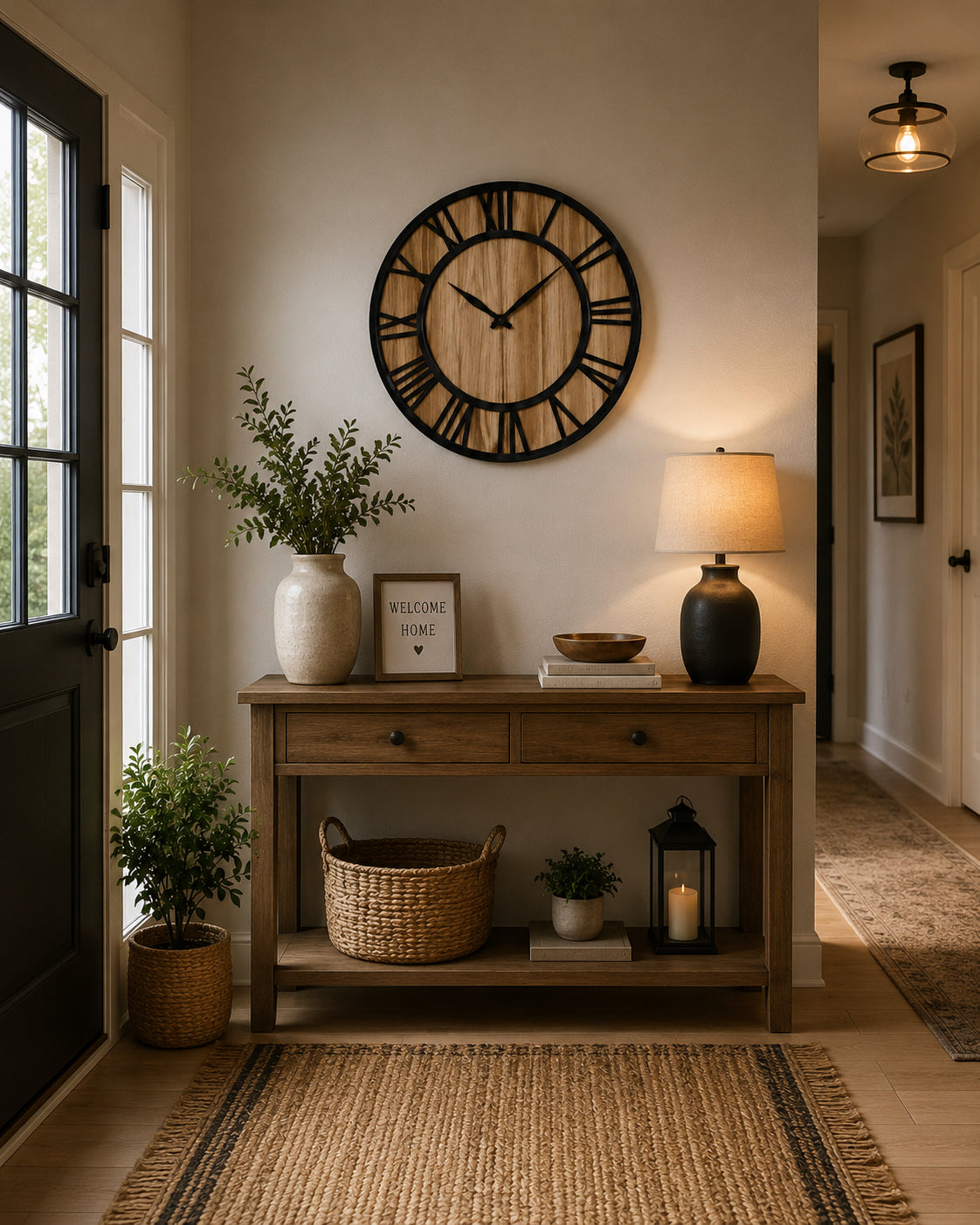 Large Rustic Wood Wall Clock – Roman Numeral Home Decor