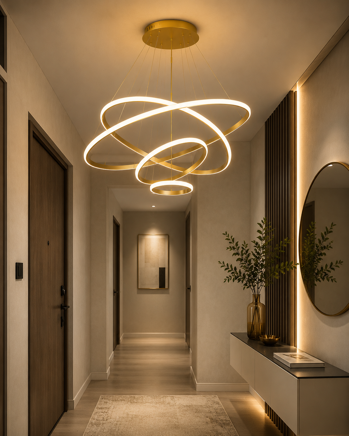 Modern LED Ring Chandelier – Dimmable Smart Ceiling Light with Remote Control