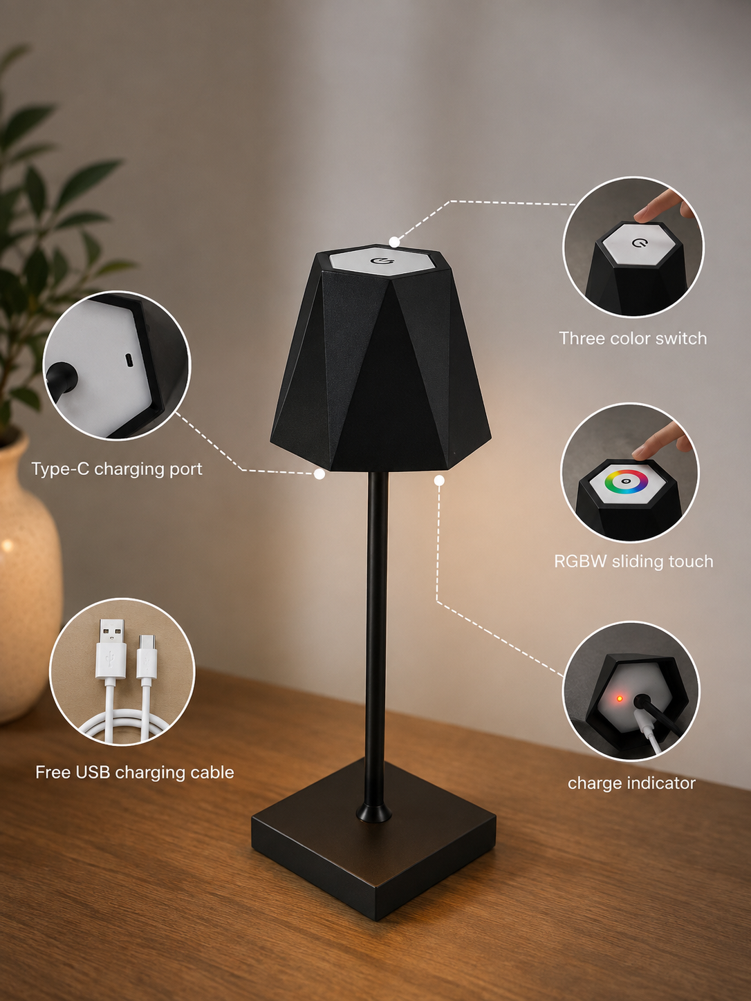 Rechargeable RGBW Touch Table Lamp