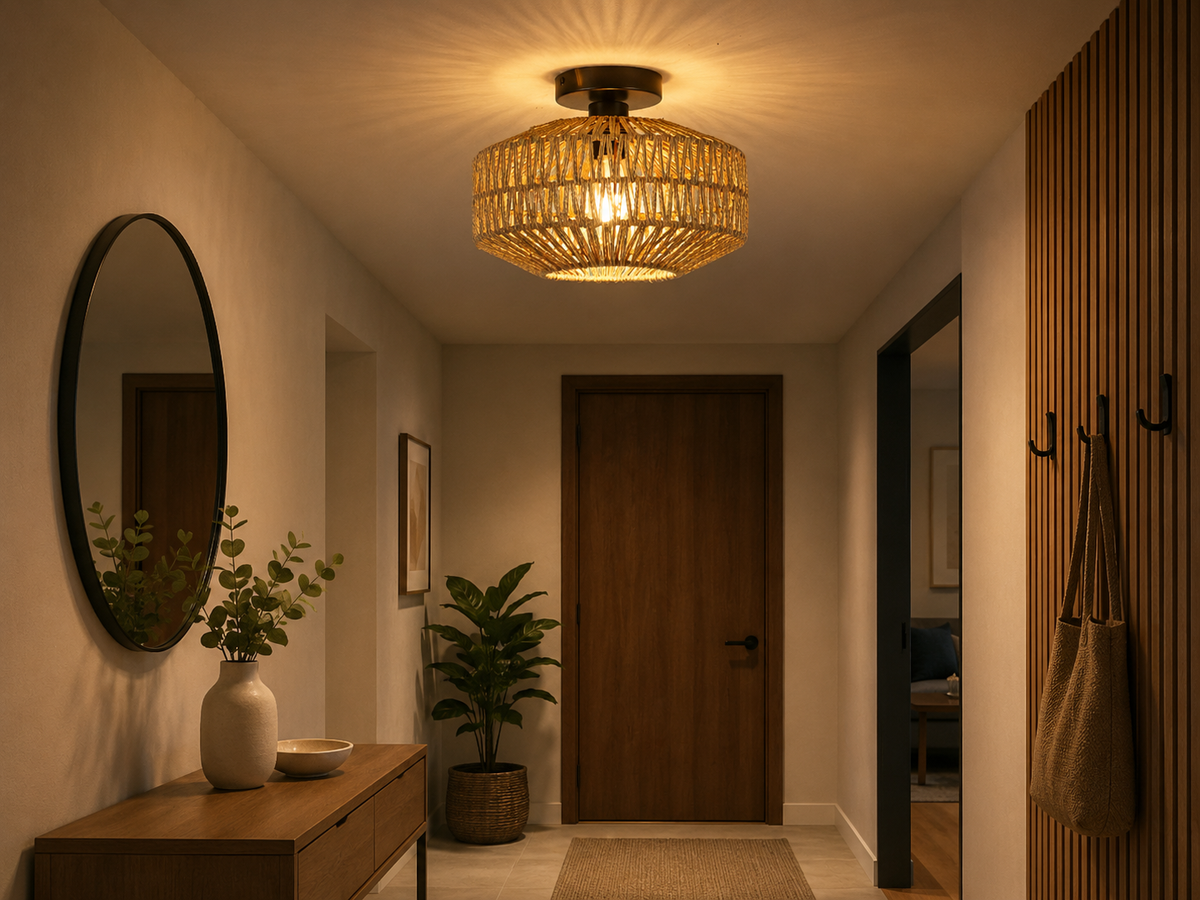 Modern Rattan Flush Mount Ceiling Light