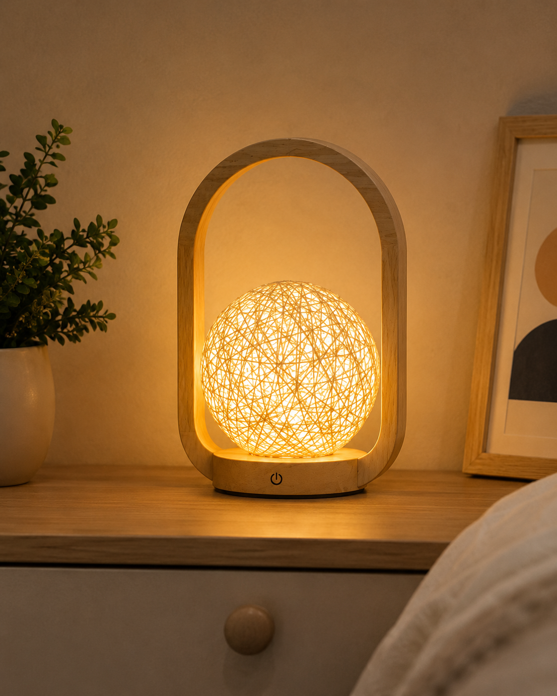 Modern Rattan LED Table Lamp | Dimmable Rechargeable Bedside & Ambient Light