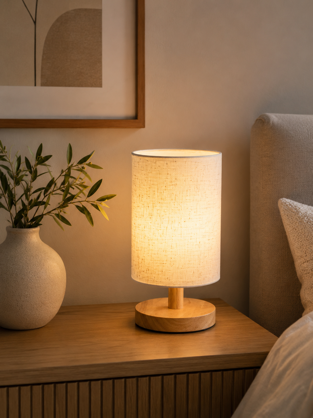 Nordic Linen Table Lamp | Modern Dimmable LED Bedside Lamp for Bedroom & Living Room