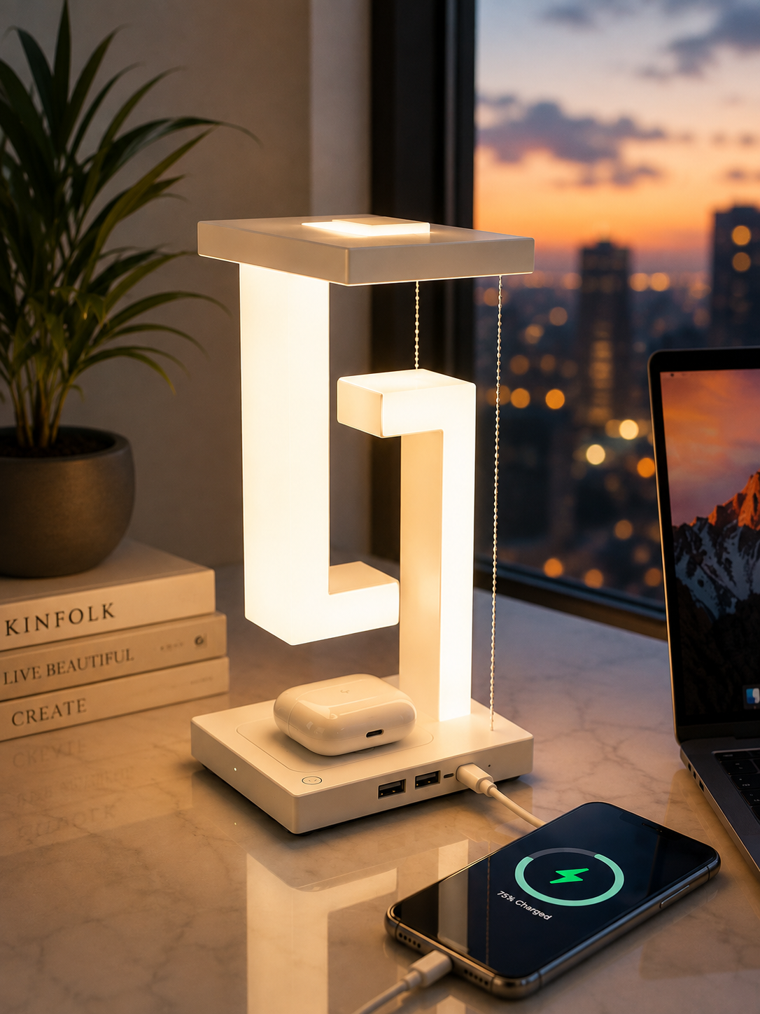 Modern Geometric LED Table Lamp with Touch Control | Stylish Bedside & Desk Light