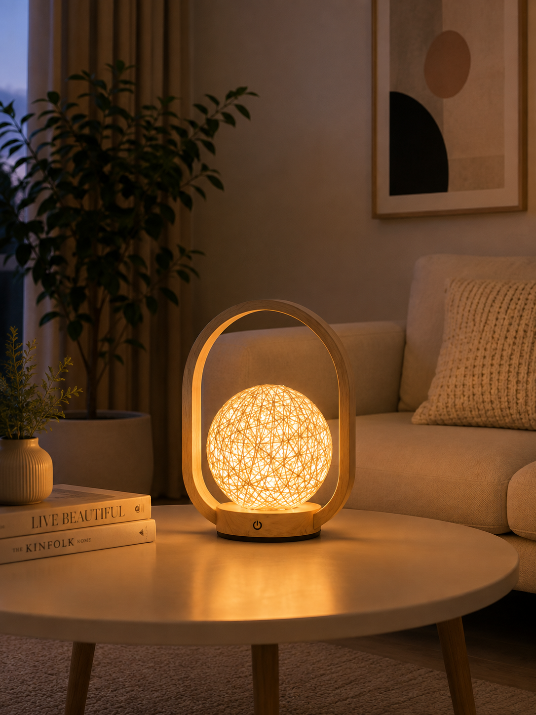 Modern Rattan LED Table Lamp | Dimmable Rechargeable Bedside & Ambient Light