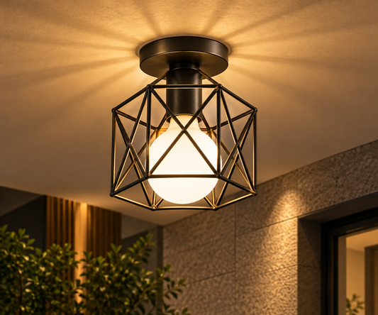Modern Geometric Ceiling Light – Gold & Black | E27 Flush Mount