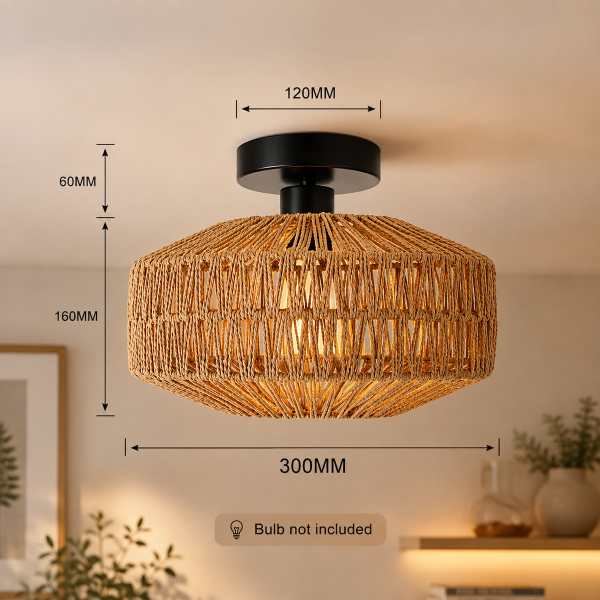 Modern Rattan Flush Mount Ceiling Light