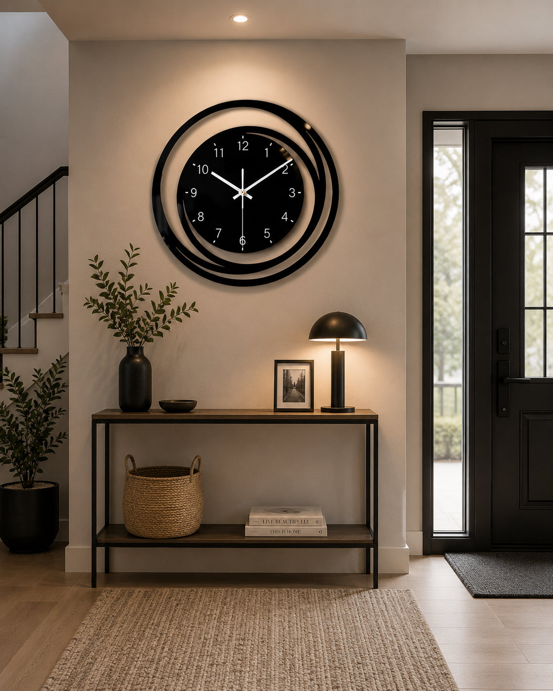 Modern Black Wall Clock – Elegant Spiral Design