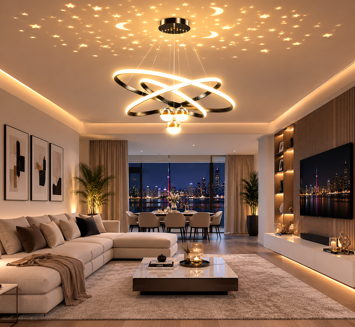 Modern 3- Ring LED Chandelier