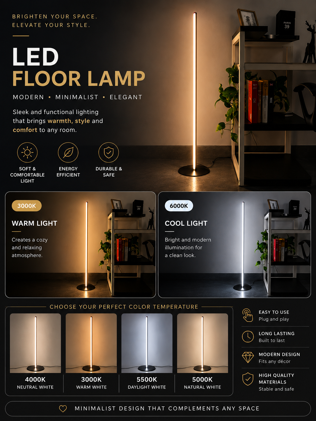 Modern LED Corner Floor Lamp