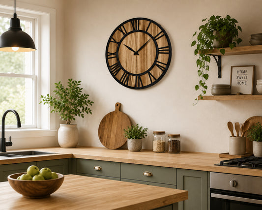 Large Rustic Wood Wall Clock – Roman Numeral Home Decor