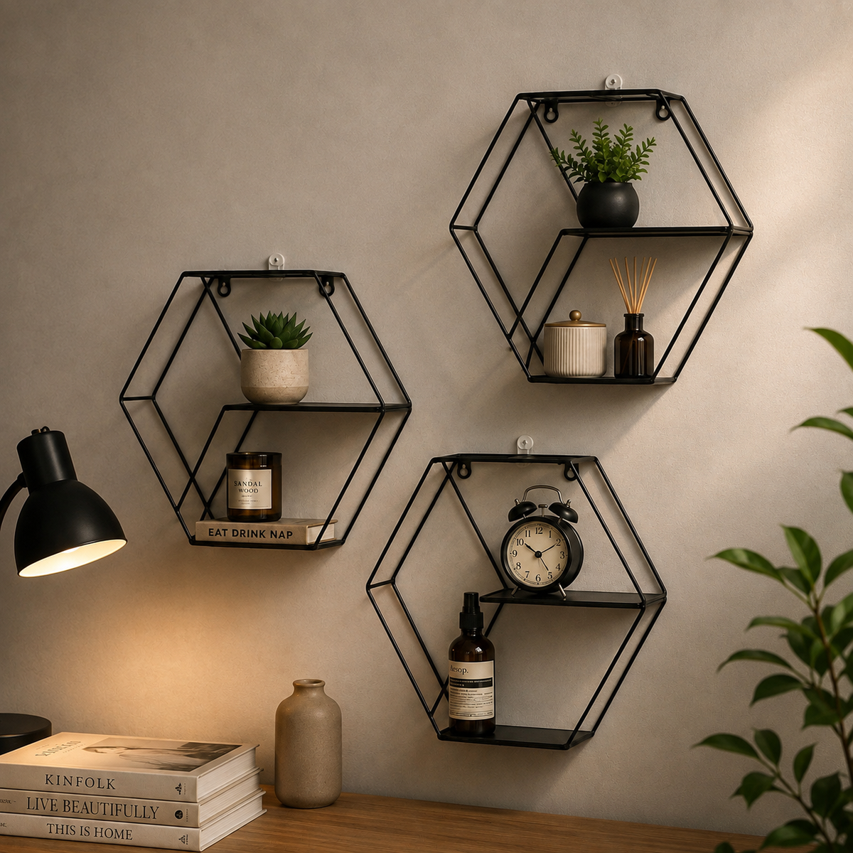 HexaFrame Modern Geometric Wall Shelf